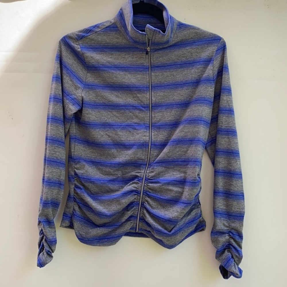 Calvin Klein Performance Ruched Zip Jacket Blue Stripe Size S